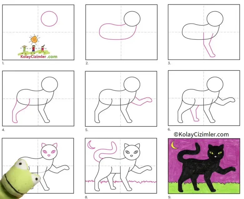 adım adım kara kedi çizimi