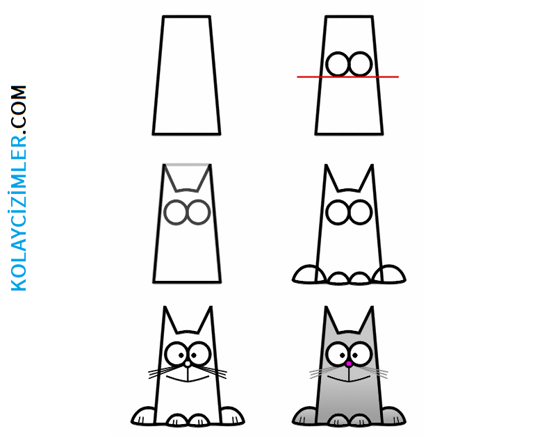 step by step cartoon looking cat drawing