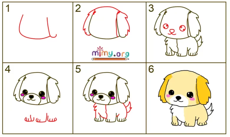 how to draw dog, step by step, easy drawings