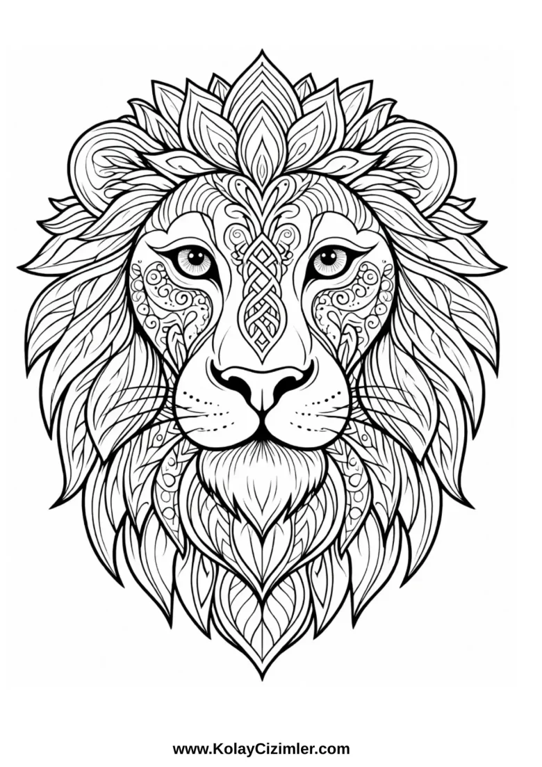 Aslan Mandala Boyama Sayfası - PDF İndir