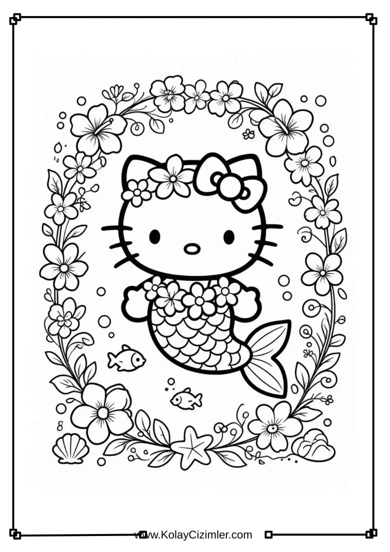 Deniz Kızı Hello Kitty Boyama Sayfası - PDF İndir