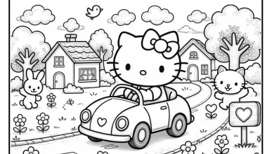 Hello Kitty Arabayla Geziyor Boyama Sayfası - PDF İndir