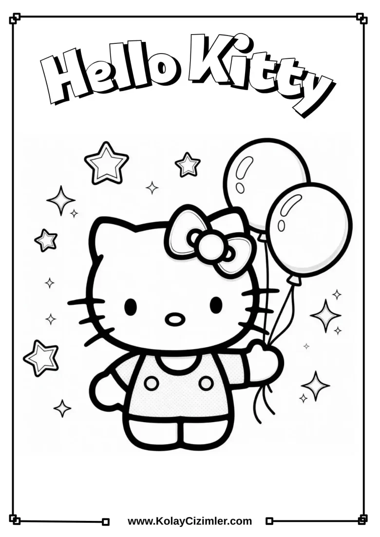 Hello Kitty Balon Boyama Sayfası - PDF İndir