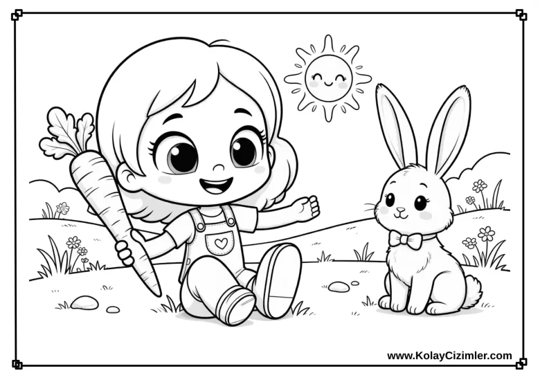 Niloya ve Sevimli Tavşan Boyama Sayfası