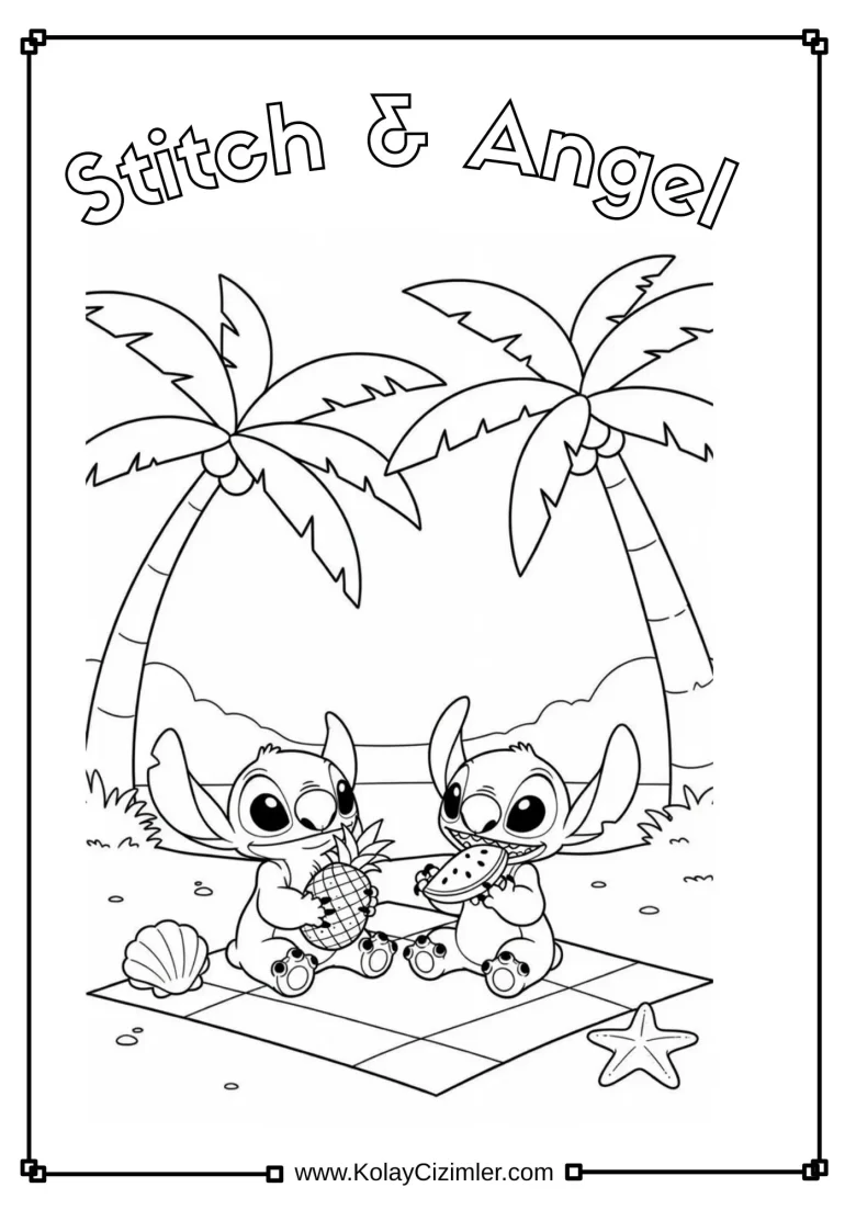 Stitch ve Angel Boyama Sayfası - PDF İndir
