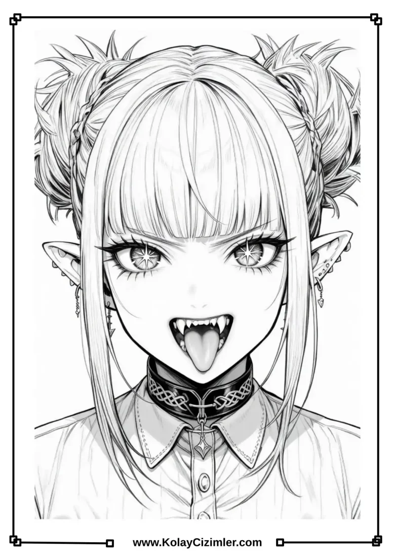 Vampir Anime Kızı Boyama Sayfası - PDF