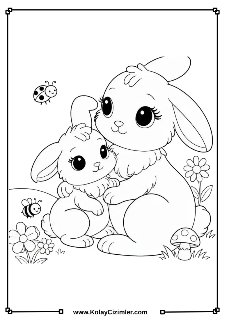 Bebek Tavşan ve Annesi Boyama