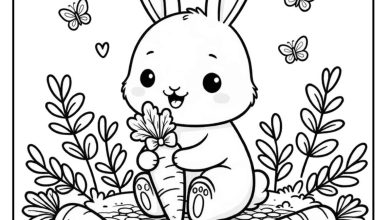 Paskalya Tavşanı Boyama - Yazdırılabilir, PDF Boyama Sayfası