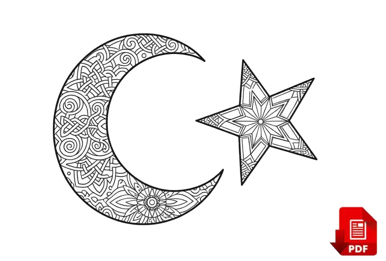 Türk Bayrağı Mandala Çizimi Boyama Sayfası