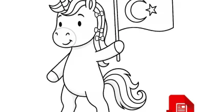 Türk Bayrağı Tutan Unicorn Boyama Sayfası
